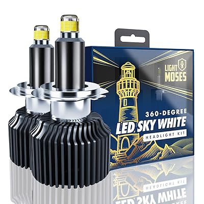 Light Moses H7 LED Headlight Bulb 360-Degree Light Source Elite 6,000K Sky White 10,000lm Super Bright 70W High Low beam