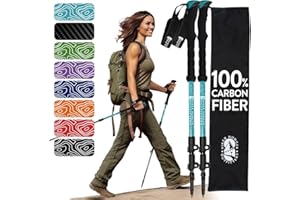 HIKER HUNGER OUTFITTERS 100% Carbon Fiber Trekking Poles by USA Brand - Ultra Strong Lightweight Collapsible Hiking Poles with EVA Foam Grips & Quick Adjustable Flip Locks