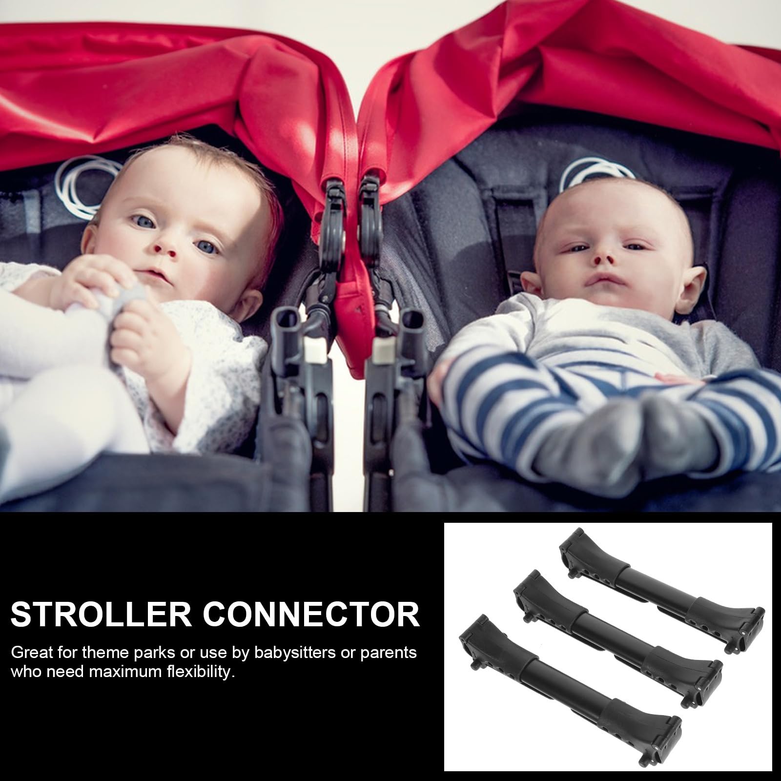 3pcs Stroller Cart Connector Stroller for Twins Car Gadgets Universal Stroller Pushchair Connector Universal Stroller Connector Twin Stroller Connector Stroller Accessories Black