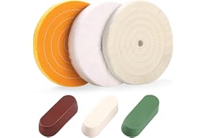 POLIWELL 6PCS 8 Inch Polishing Wheels Kit for Bench Grinder, Include 5/8" Arbor Hole White Cotton Polish Wheels(50Ply), Yellow Cotton Wheel(40Ply), Soft Flannel Buffing Wheel(30Ply)& 3 Polishing Compound Set
