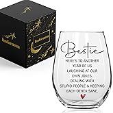 Innfueunun Friends Wine Glass Gifts for Women 15Oz Funny Bestie Cup Here's to Another Year of Us Laughing at Our Own Jokes Glass Birthday Gifts Women Day Gifts for Friends Bestie