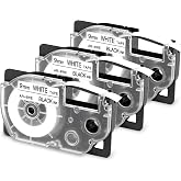 XR-9WE Replace for Casio Label It Tape 9mm 3/8'' XR-9WE XR9WE XR-9WE2S | Black on White Tape Cassette Comaptible Casio EZ Label Printer KL-750 KL-60 KL-100 KL-120 KL-430 KL-780 KL-7200, 3-Pack