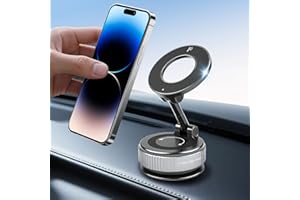 ZOOMKEY Vacuum Magnetic Phone Holder with Sticky Gel Base, 360° Foldable Suction Cup Phone Mount for Textured Dashboard Windshield, Strong Magnetic Car Mount for iPhone MagSafe & Android Phones(Black)