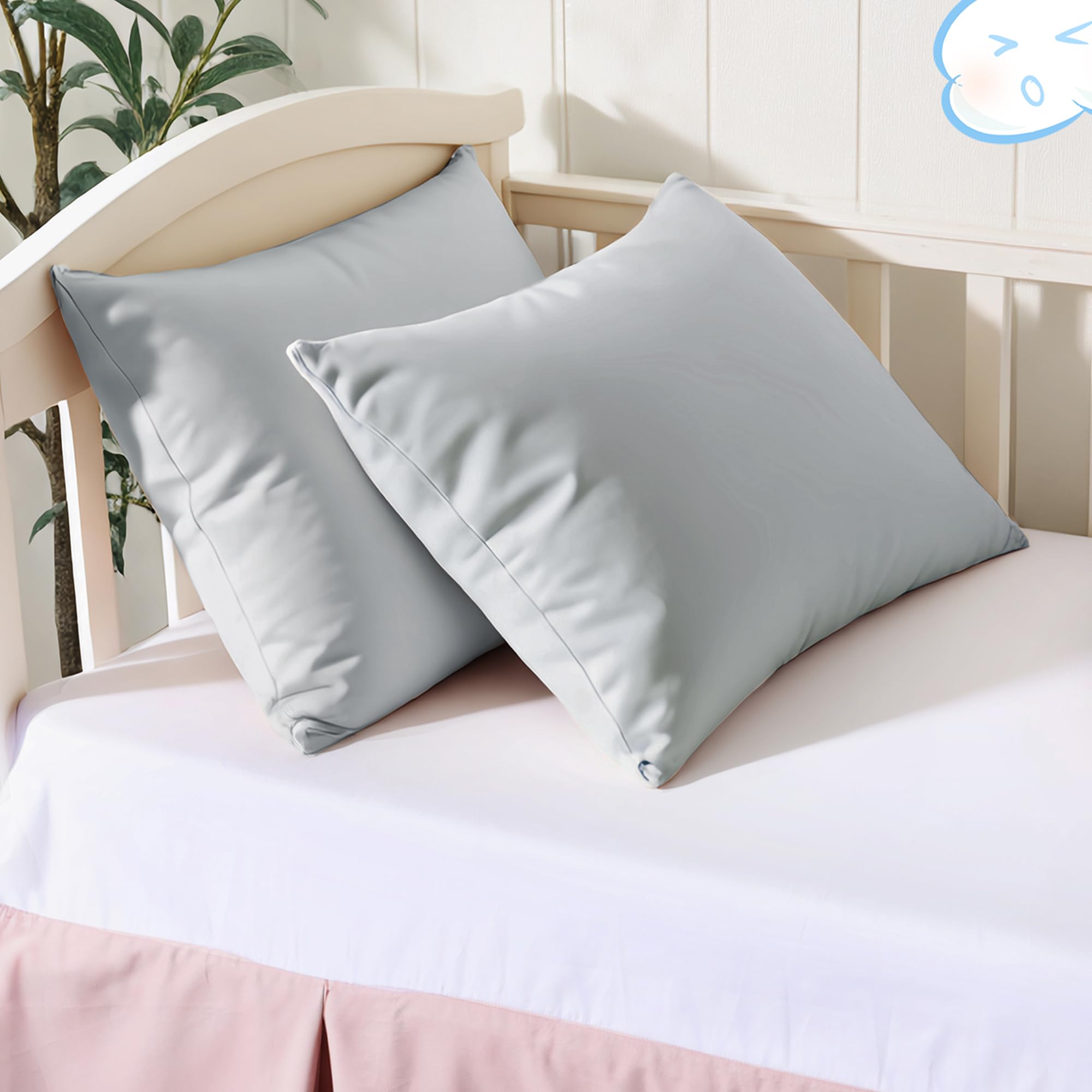 Photo 1 of 100% Cotton Toddler Pillow Protectors with Invisible Zipper, 600 Thread Count Sateen Wave Soft Breathable Hypoallergenic Nursery Pillowcases for Kids, 13x18 Inches, Set of 2