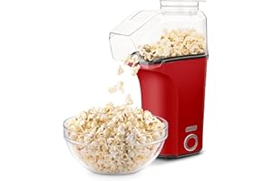 DASH Hot Air Popcorn Popper Maker with Measuring Cup to Portion Popping Corn Kernels + Melt Butter, 16 Cups - Red
