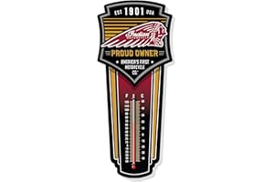Desperate Enterprises Indian Motorcycle Thermometer 24 Gauge Steel Embossed Sign - Nostalgic Vintage Metal Signs for Garage or Man Cave - Made in The USA