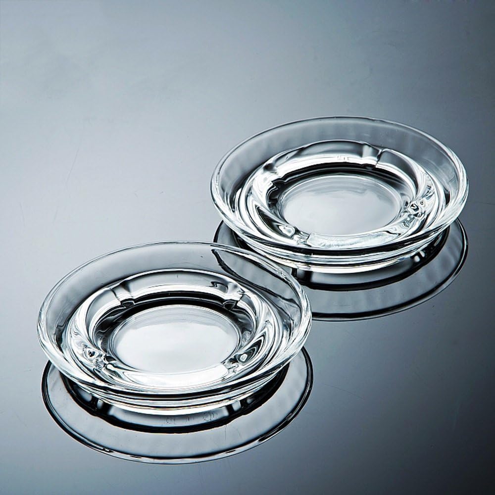 (Two ashtrays) Transparent glass ashtray / round, thick and strong, unique shape, restaurant supplies