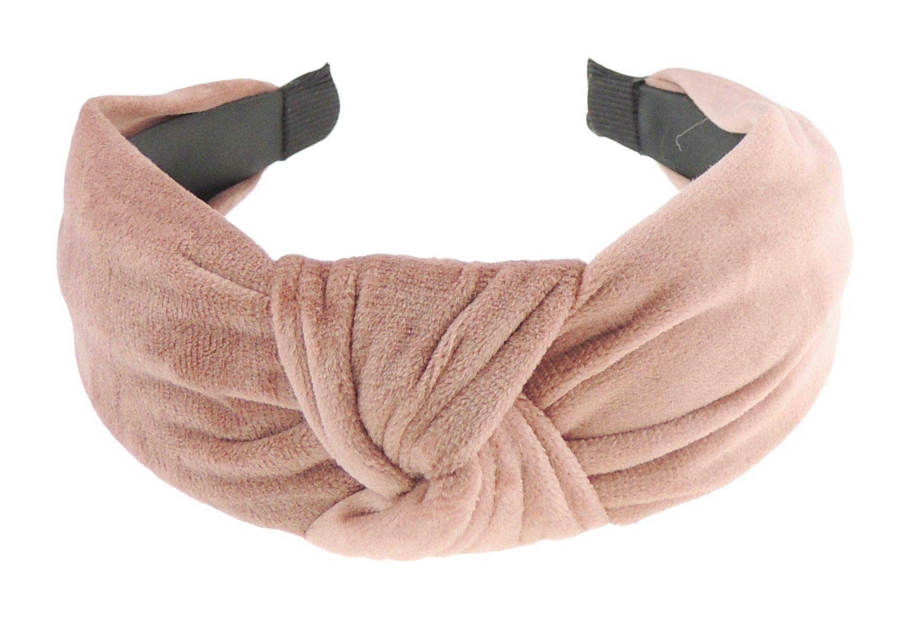 Velvet Knotted Wide Top Knot Twist Twisted Fabric Turban Evening Winter Boho Vintage Headband Alice Band Women, Hair Accessories Hairband Christmas Birthday Wedding Bridesmaid (Dusky Pink)