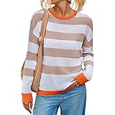 Yousify Womens Long Sleeve Color Block Shirts Casual Loose Fit Striped Tops Knit Lightweight Pullover Sweaters