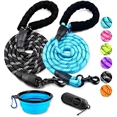 COOYOO 2 Pack Dog Leash 5 FT Heavy Duty - Comfortable Padded Handle - Reflective Dog Leash for Medium Large Dogs with Collapsible Pet Bowl