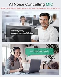Wireless Headset with Mic for Work with AI Noise