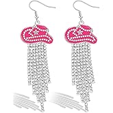 Ronglry Rhinestone Western Hat Earrings Cowgirl Cowboy Earrings for Women Cowboy Chic Outfits for Women Bohemian Rodeo Tassel Drop Dangle Earrings Country Cowgirl Western Jewelry Accessories