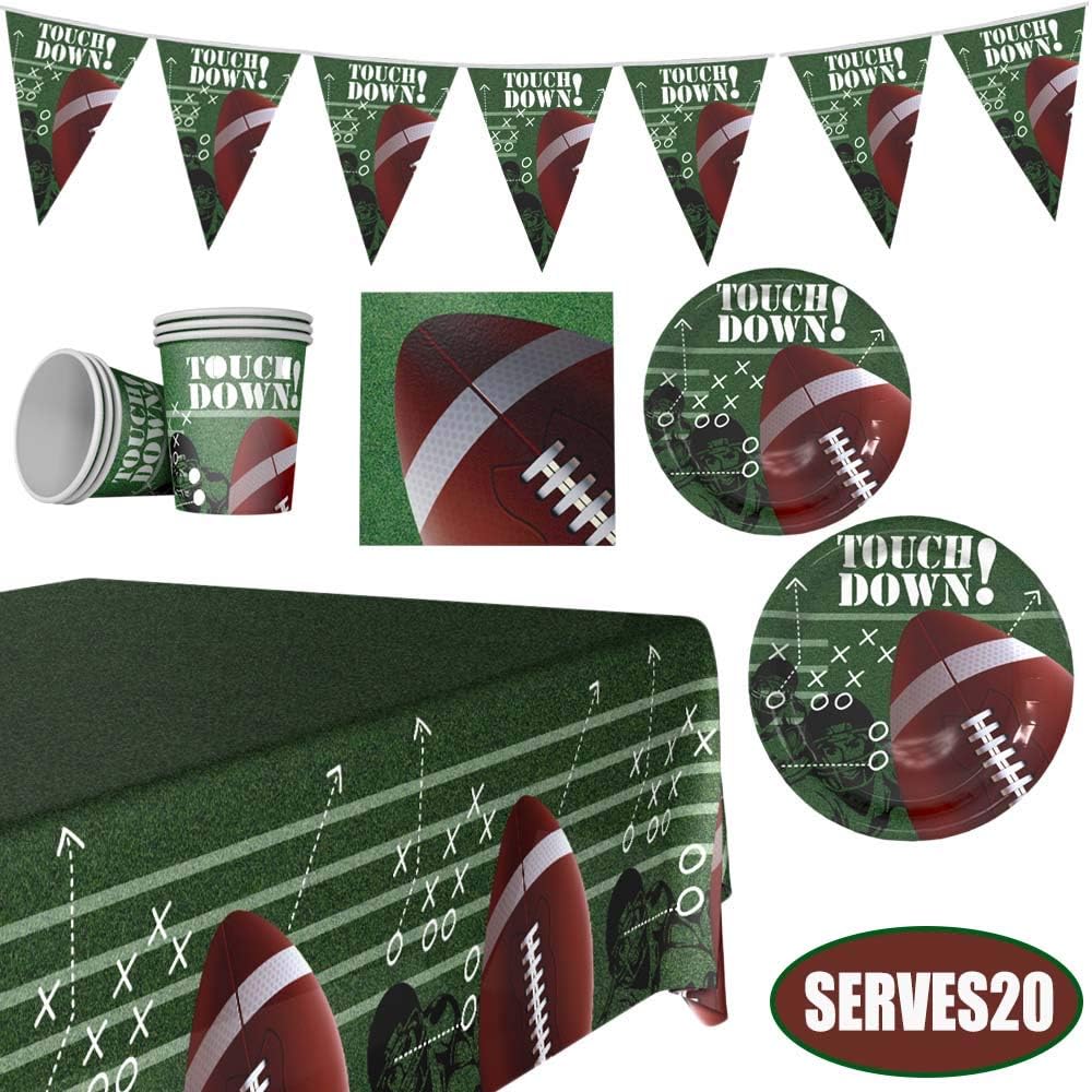 Superbowl Party Supplies 2020 and Decorations Football Theme Disposable Tableware Set Paper Dinner Plates,Cake Plates,Cups,Napkins,Tablecloth,Pennant Banner for Super Bowl 54,Serves 20