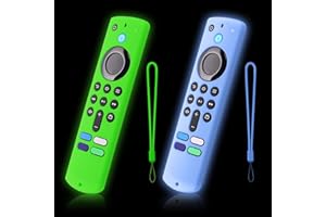 WEISHAN 2-Pack Glowing Green + Glow Blue Remote Cover Compatible with Amazon Fire TV Stick, HD, 3rd Gen., 4K Remote Controls, Anti-Slip Silicone Protective Case with Lanyard, GITD!
