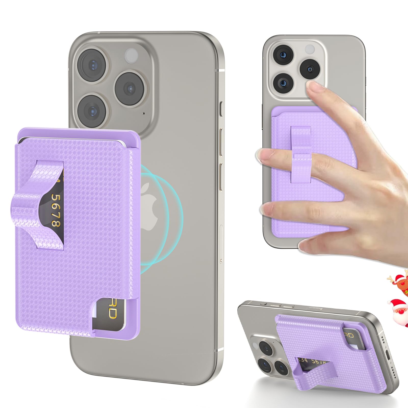 Photo 1 of AUROX for MagSafe Wallet Stand, Magnetic Wallet Stand, Phone Grip Cardd Holder, Magnetic Card Wallets Holder with Secure Grip, for iPhone 17 16 15 14 13 12 Series, Fit 2 Cards, Purple
