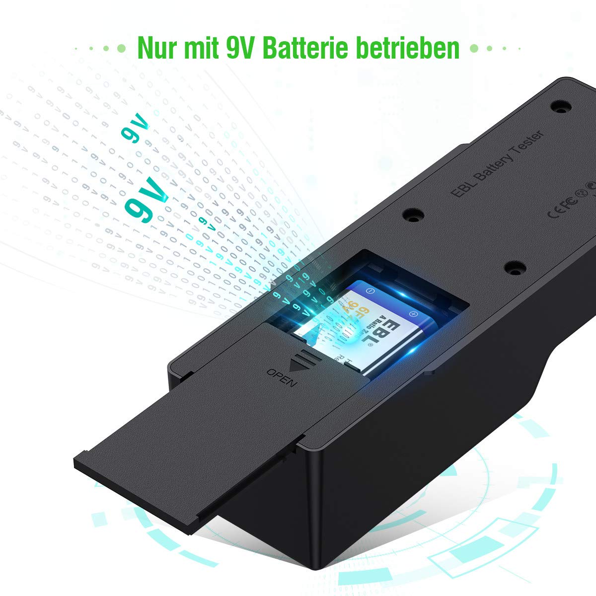 EBL Batterien Tester Universal Batterieprüfergerät für AA AAA NI-MH C D LI-ION 18650 14500 18500 10440 NI-MH 9V LI 9V Batterie testgerät mit LCD-Anzeige Akku Testgerät für Spannung