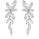 GEORYTOT Marquise Wedding Earrings for Brides Bridesmaid,Cubic Zirconia Elegance Floral Dangle Earrings for Wedding Prom Party