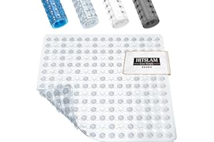 HITSLAM Shower Mat Anti Slip, Square Bath Mat for Tub Non Slip with Suction Cups and Drain Holes, 21x21 Inch Bathroom Shower Stall Floor Mat, Machine Washable, Soft on Feet, Clear