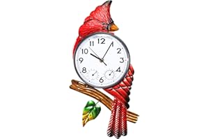 MUMTOP Cardinal Outdoor Clock Waterproof, 15.35 Inch Outside Wall Clock with Thermometer Combo for Patio Pool Garden Home Dec