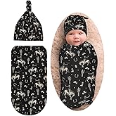 Broiteid Cowboy Western Cactus Horse Baby Stuff Newborn Baby Swaddle Blanket with Beanie Hat,Swaddle Blanket Gifts for Infant Shower Boys Girls
