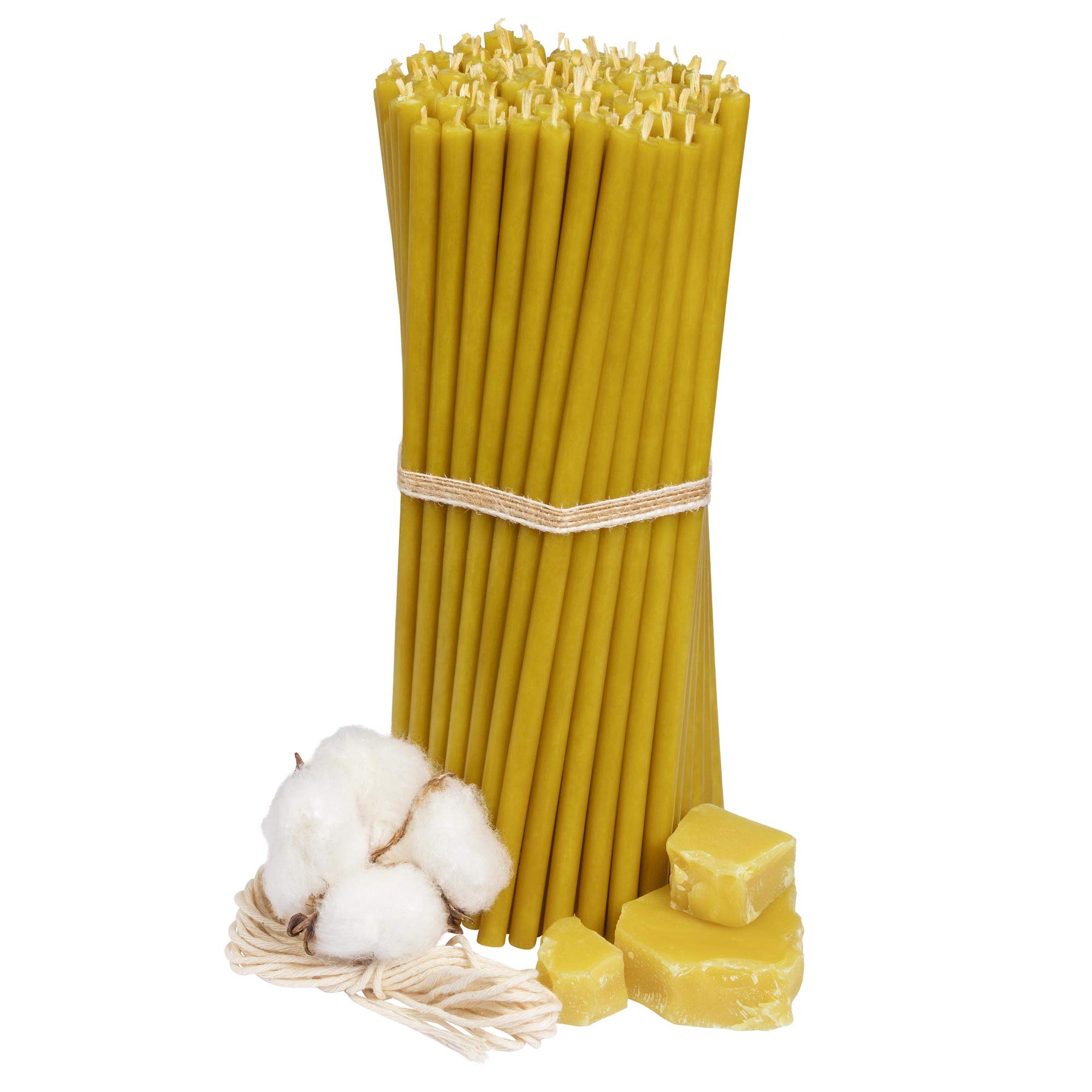 Diveevo Church Beeswax Candles No. 80 Amber 100 Pieces I Ritual Candles L 18.5 cm Diameter 6.1 mm I 60 Min Burning Time in Honey Yellow I 500 g Thin Candles Drip and Smokeless
