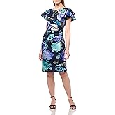Jessica Howard Womens Flutter Sleeve High Neck Ruched Scuba Mini Dress