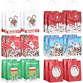 Aviski 24PCS Christmas Assorted Styles Bags Kraft Paper Goodie Bags with Handles, Cute Prints for Xmas Gift Wrapping Party Supplies