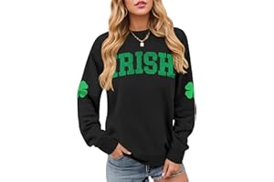 ALIREVERIE Womens St Patricks Long Sleeve Shirt Shamrock Graphic Irish Crewneck Sweatshirts