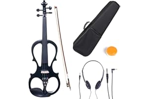 Cecilio Electric Violin 4/4 Full Size Silent Violin Set for Beginner, Solid Maple Wood Silent Violin with Ebony Fittings, Black Metallic