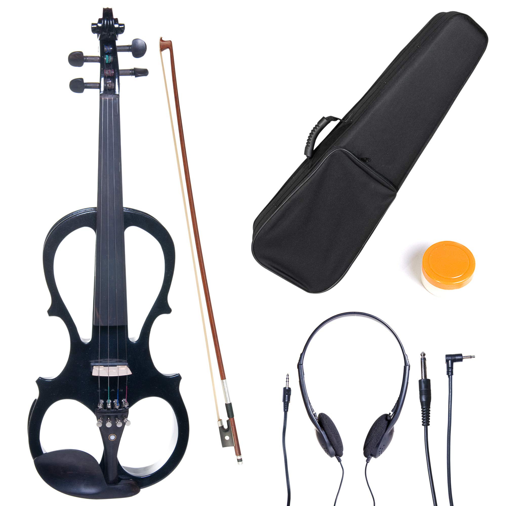Cecilio Electric Violin 4/4 Full Size Silent Violin Set for Beginner, Solid Maple Wood Silent Violin with Ebony Fittings, Black Metallic