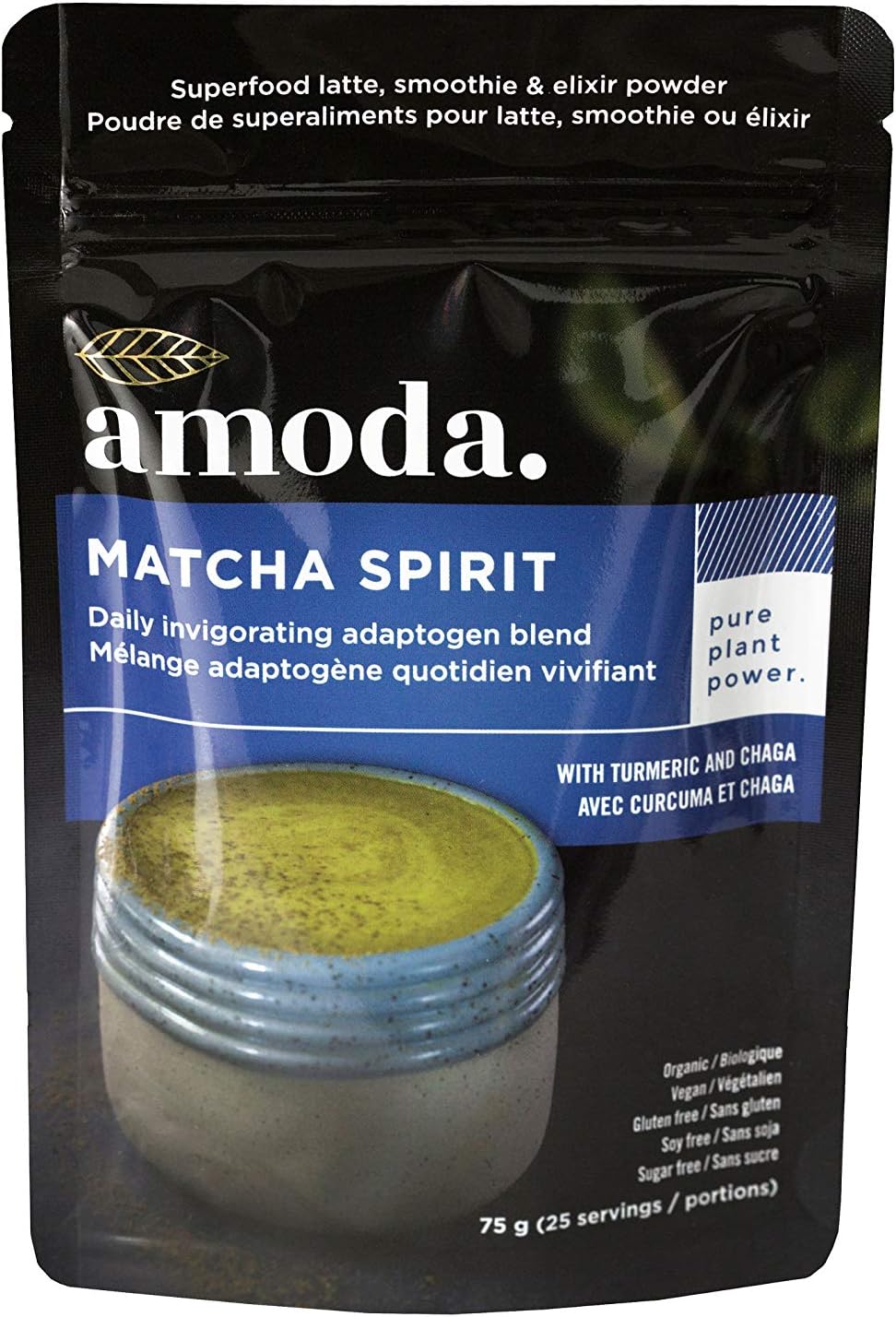 ORGANIC ADAPTOGENIC BLEND. A blend of adaptogenic herbs & medicinal mushrooms. Latte powder, smoothie powder. Turmeric powder, reishi powder, chaga, schizandra berry, matcha. MATCHA SPIRIT by Amoda