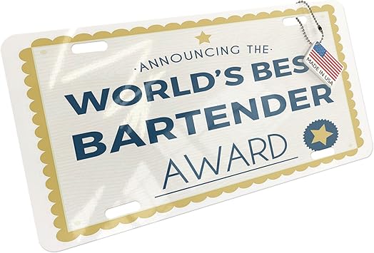 Amazon Com Neonblond Metal License Plate Worlds Best Bartender Certificate Award Automotive