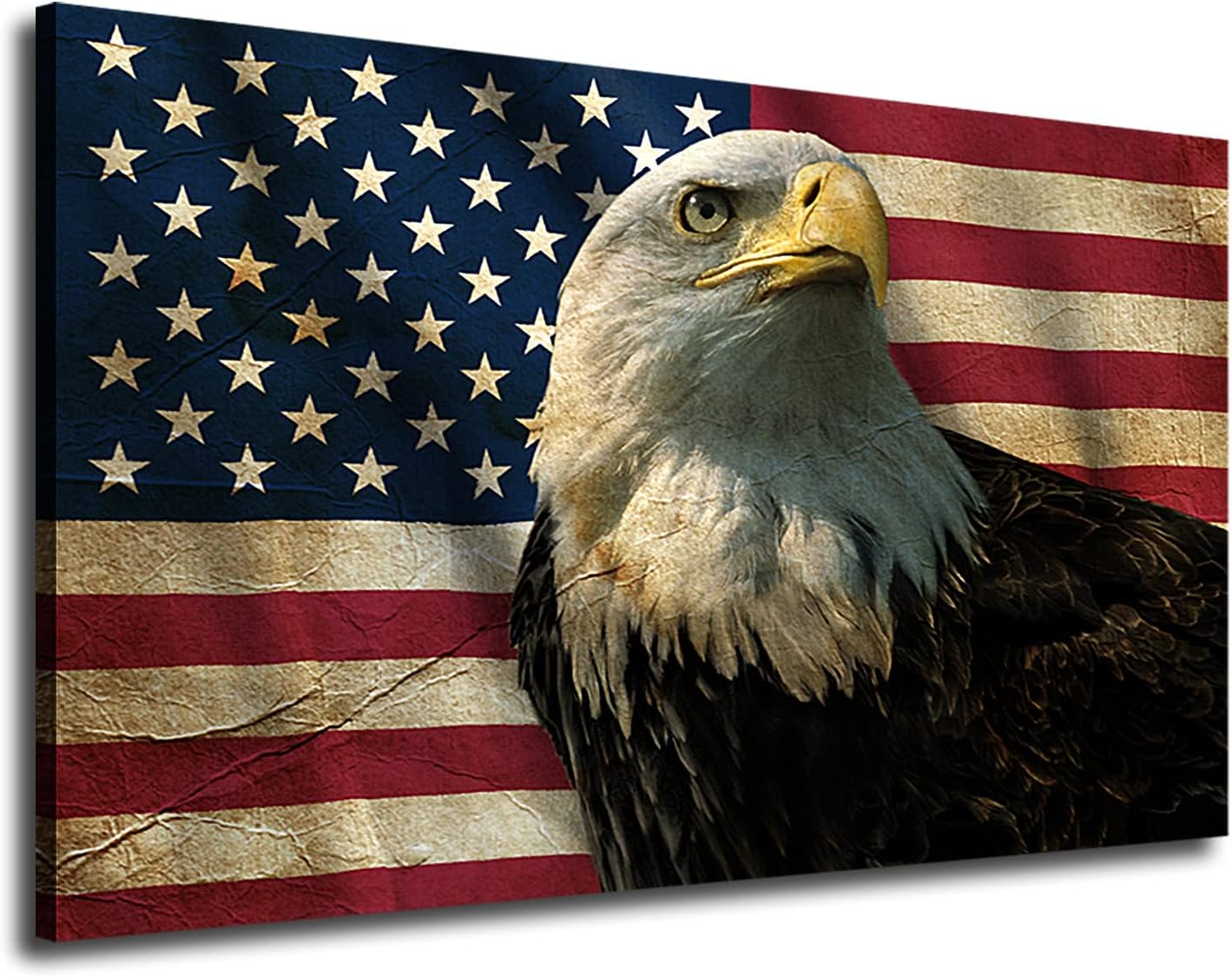 Paintings - American Flag Canvas Wall Art Eagle Canvas Pictures Red White Blue Painting USA Flag Patriotic Concept Wall Decor Independence Day Artwork for Office Living Room Home Décor Ready to Hang 16