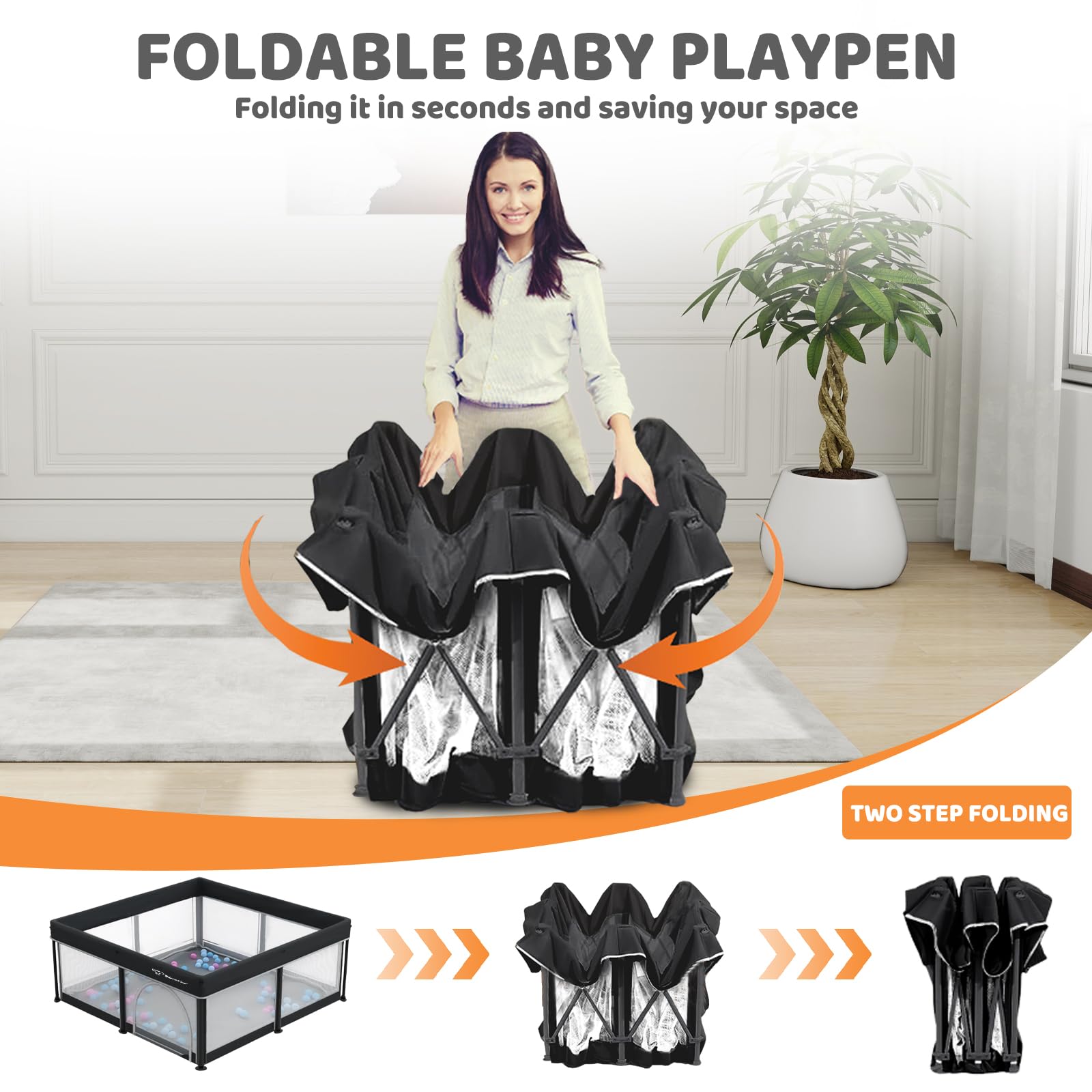 Taleco Gear Foldable Baby Play Pen with Mat, 50''x50'' Playpen for Babies and Toddlers, Playpen for Baby with Gate, Breathable,Foldable Travel Play Pen with 50 Ocean Balls