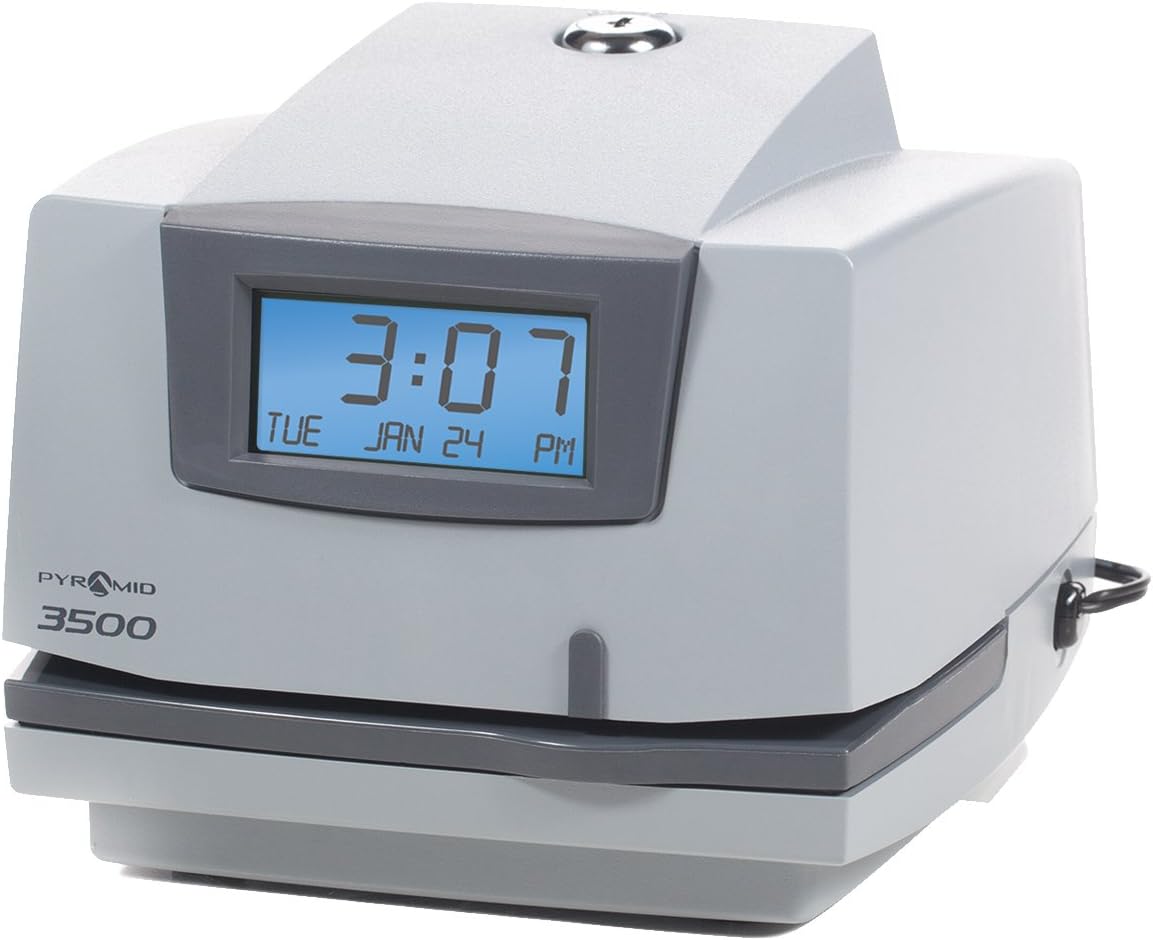 Pyramid Time Systems, Model 3500 Multi-Purpose Time Clock and Document Stamp, includes 25 time cards, ribbon, 2 security keys and user guide, Made in the USA: Electronics