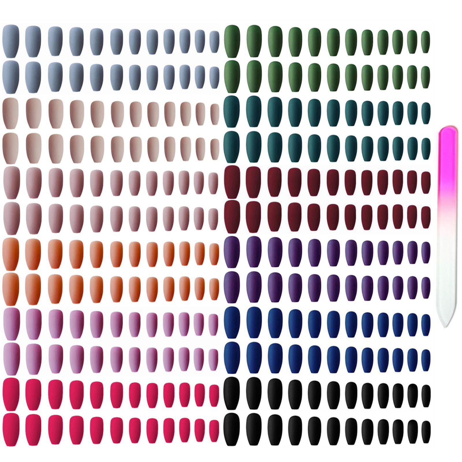 editTime 12 sets/288pcs Solid Colors Matte Acrylic Ballerina Coffin False Nails Full Cover Fake Nails Tips Natural Medium False Nail with a Crystal Nail File