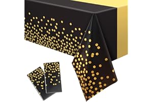 GREATRIL Black Gold Party Table Covers Tablecloth for Graduations/New Years Eve/Ceremony/Birthdays Decorations Rectangle Tablecover 54'' x 108'' - 2 Packs