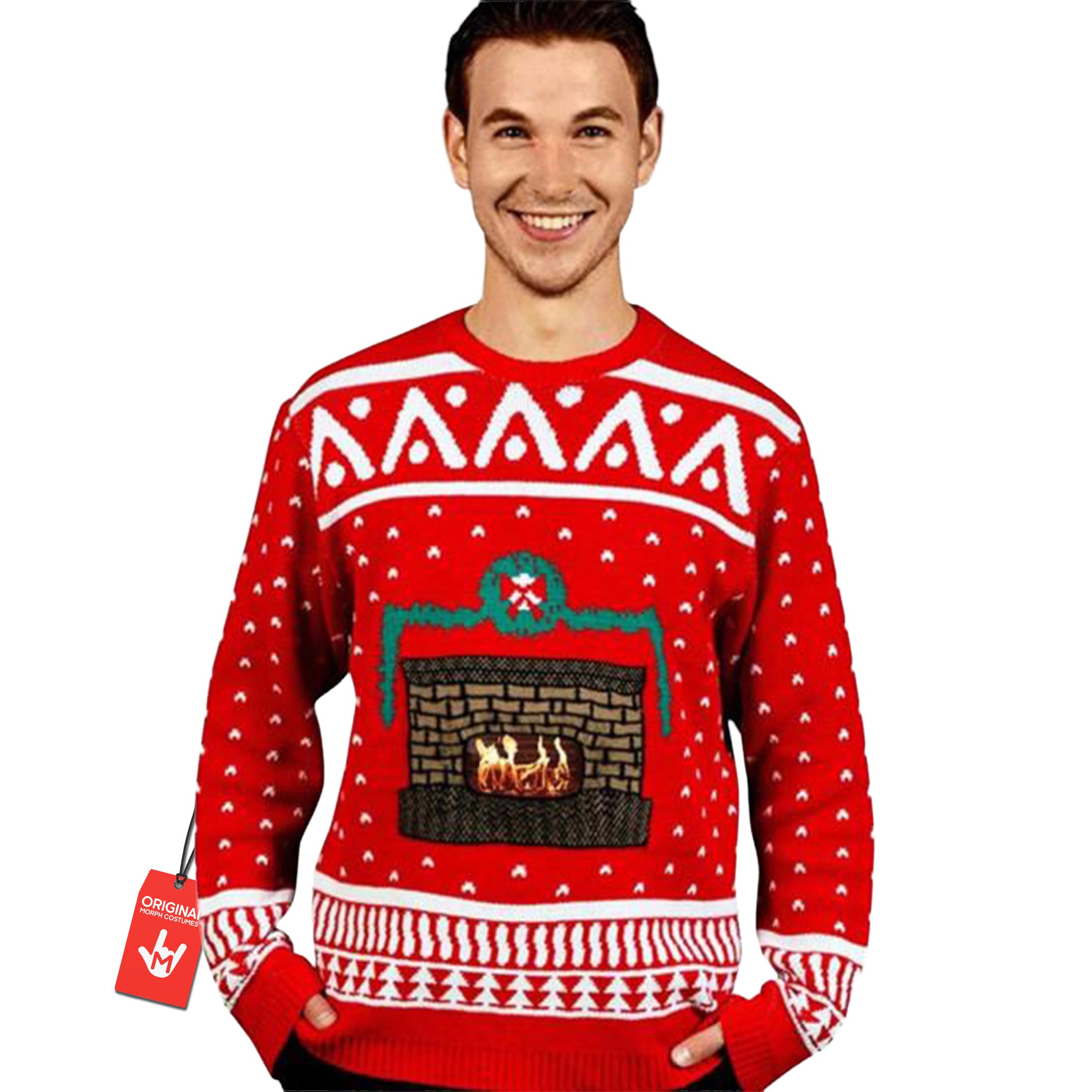 DigitalDudz Crackling Fireplace Red Christmas Jumper App Connected Knit Sweater, DDCJFRL