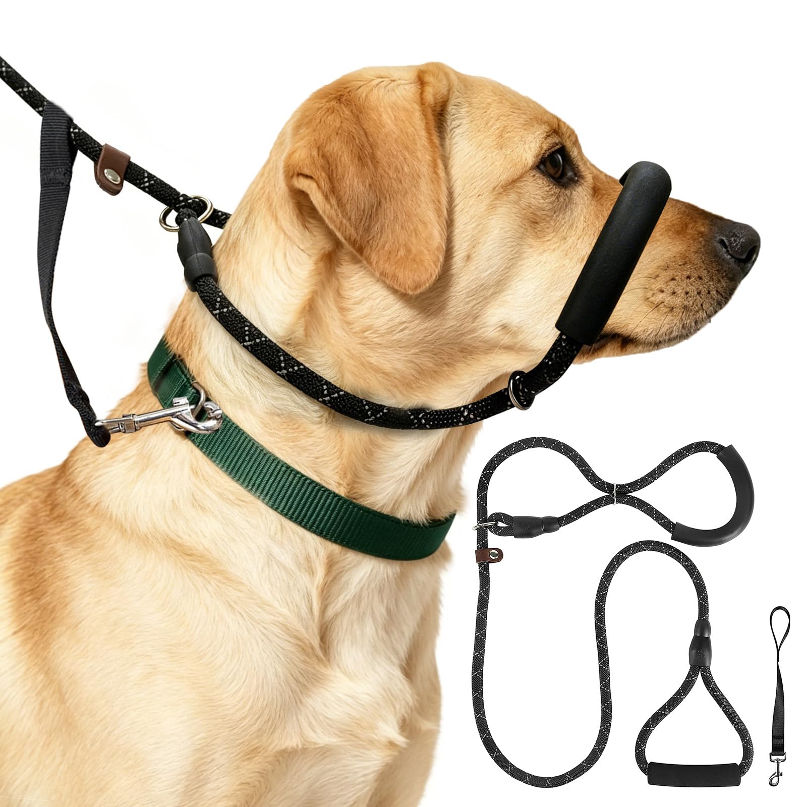 Vivifying Figure of 8 Dog Lead, 1.5M Reflective Nylon Rope Dog Lead with Padded Handle for Large, Medium Dogs (Black)