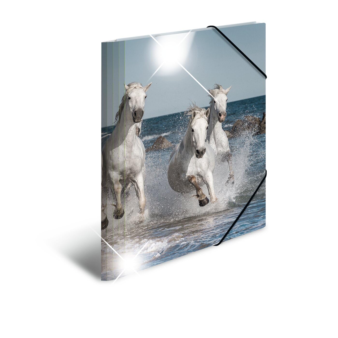 HERMA Elastic Folder Animals with Horses Motif, A4, Glossy Plastic, with Inner Print, 1 Span Folder