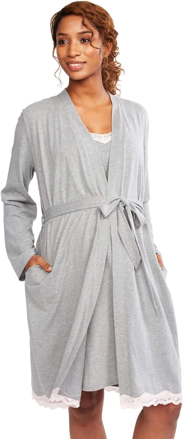 Motherhood Maternity womens Lace Inset Gown and Robe Set With Nursing Function at  Women’s Clothing store
