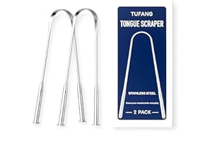 Tufang Stainless Steel Tongue Scraper (2 Pack) - Rust-Resistant Metal Tongue Cleaner for Adults. Bad Breath Removal Tool- Ora