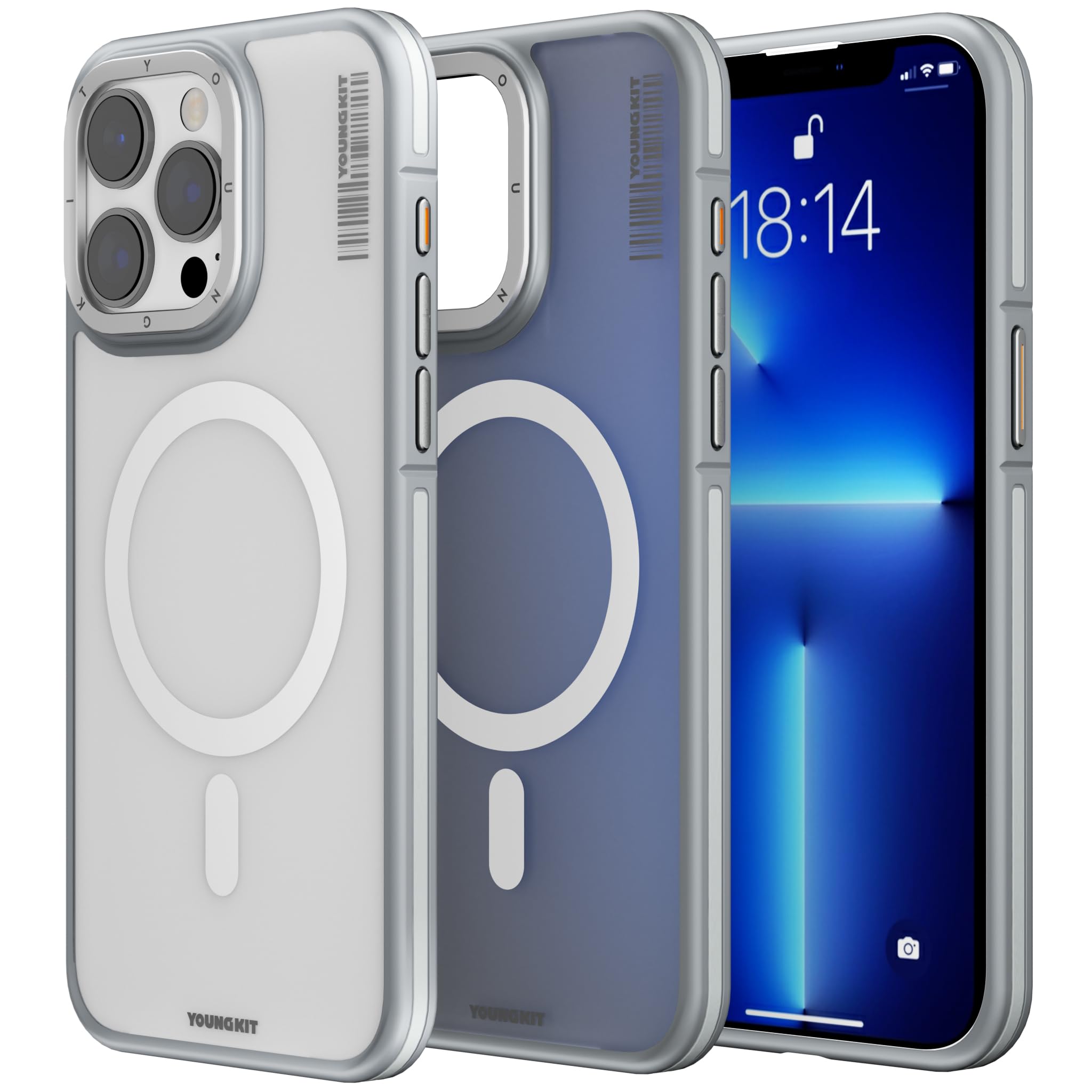 YOUNGKIT Case for iPhone 13 Pro, Compatible with MagSafe, Military Shockproof Hard Translucent Matte Back Mobile Phone Case & Magnetic Mobile Phone Case for iPhone 13 Pro Titanium - Matte Grey1 — image 1
