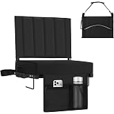 Halituny Stadium Seat for Bleachers with Back Support, Portable Bleacher Seat with Wide Comfy Padded Cushion, Metal Hook, Folding Stadium Chair with Shoulder Strap, Carry Handle, Cup Holder, Black