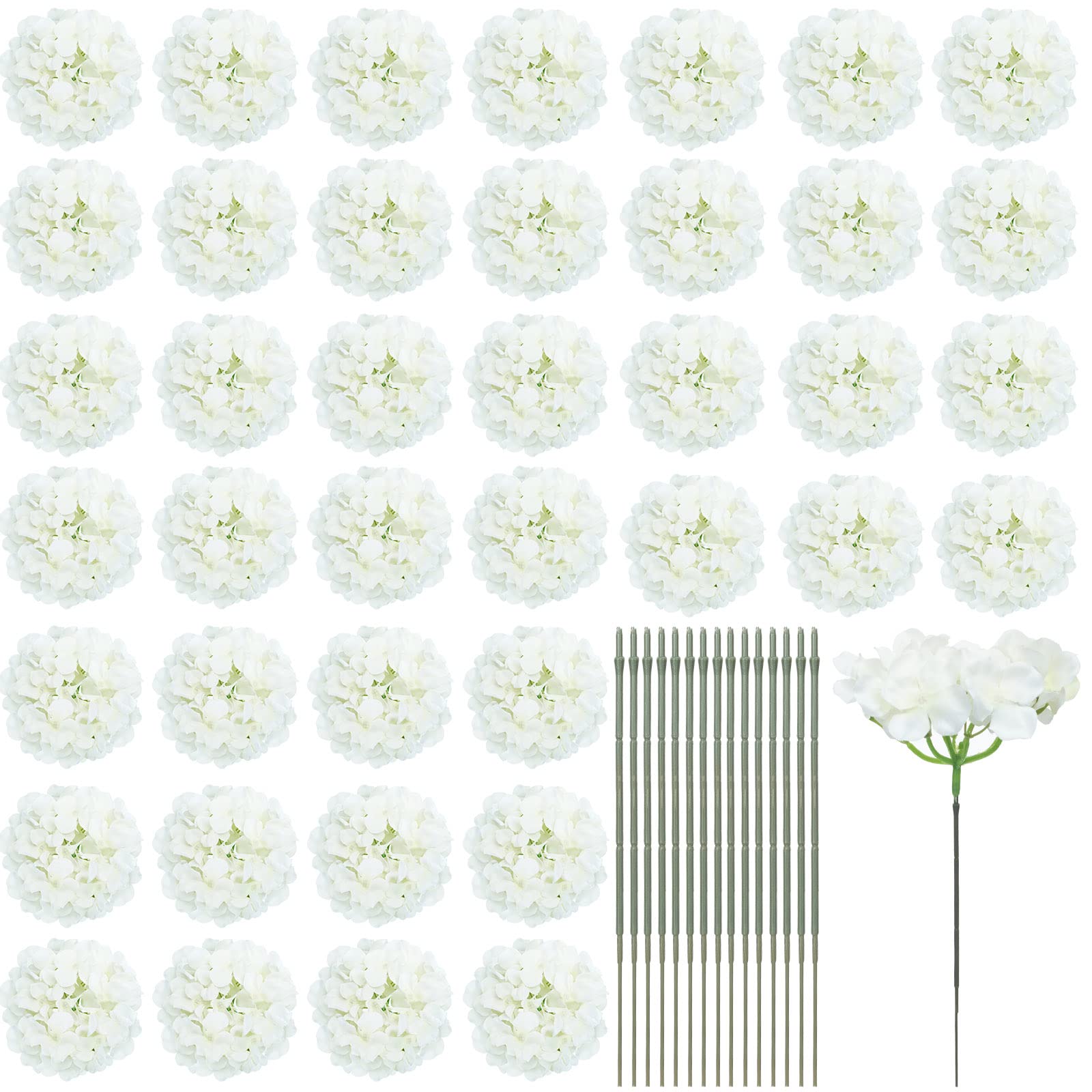 Photo 1 of Janinka 60 Pieces Silk White Hydrangea Artificial Flowers Heads Full Hydrangea Flowers with 100 Pcs Stems Faux White for Wedding Centerpieces Long Fake Bouquet for Home Decor Indoor Garden