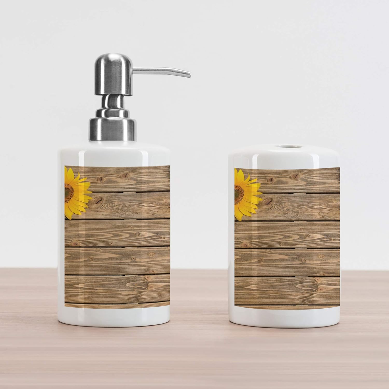 Lunarable Sunflower Soap Dispenser and Toothbrush Holder
