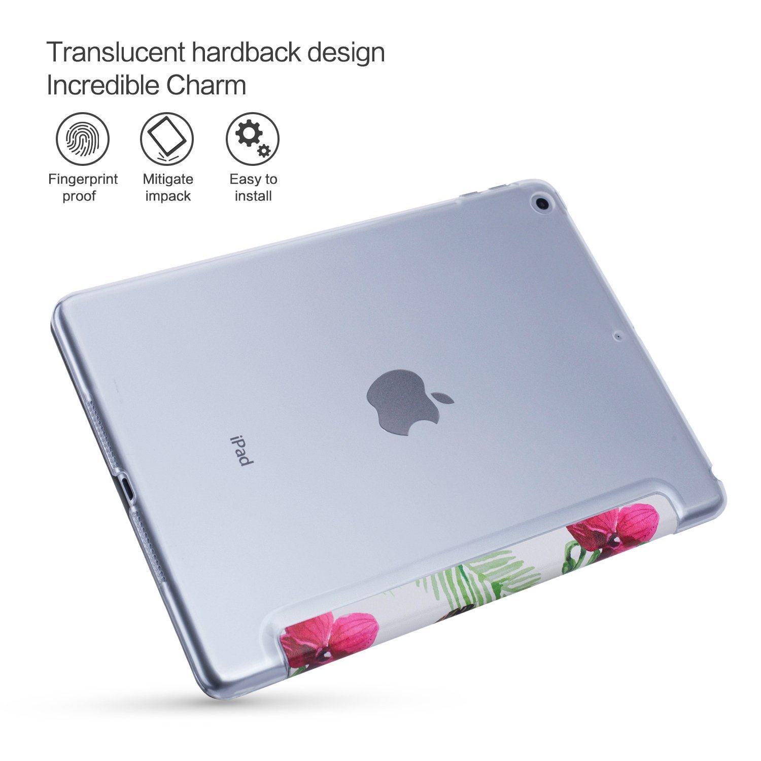 New iPad 9.7 Case 2018/2017, Dopup Premium Leather Case with Translucent Hard Back, Multiple Viewing Angles Stand, Tri-fold Cover Case for Apple ipad 9.7 2018/2017 (Tropical Fruit)