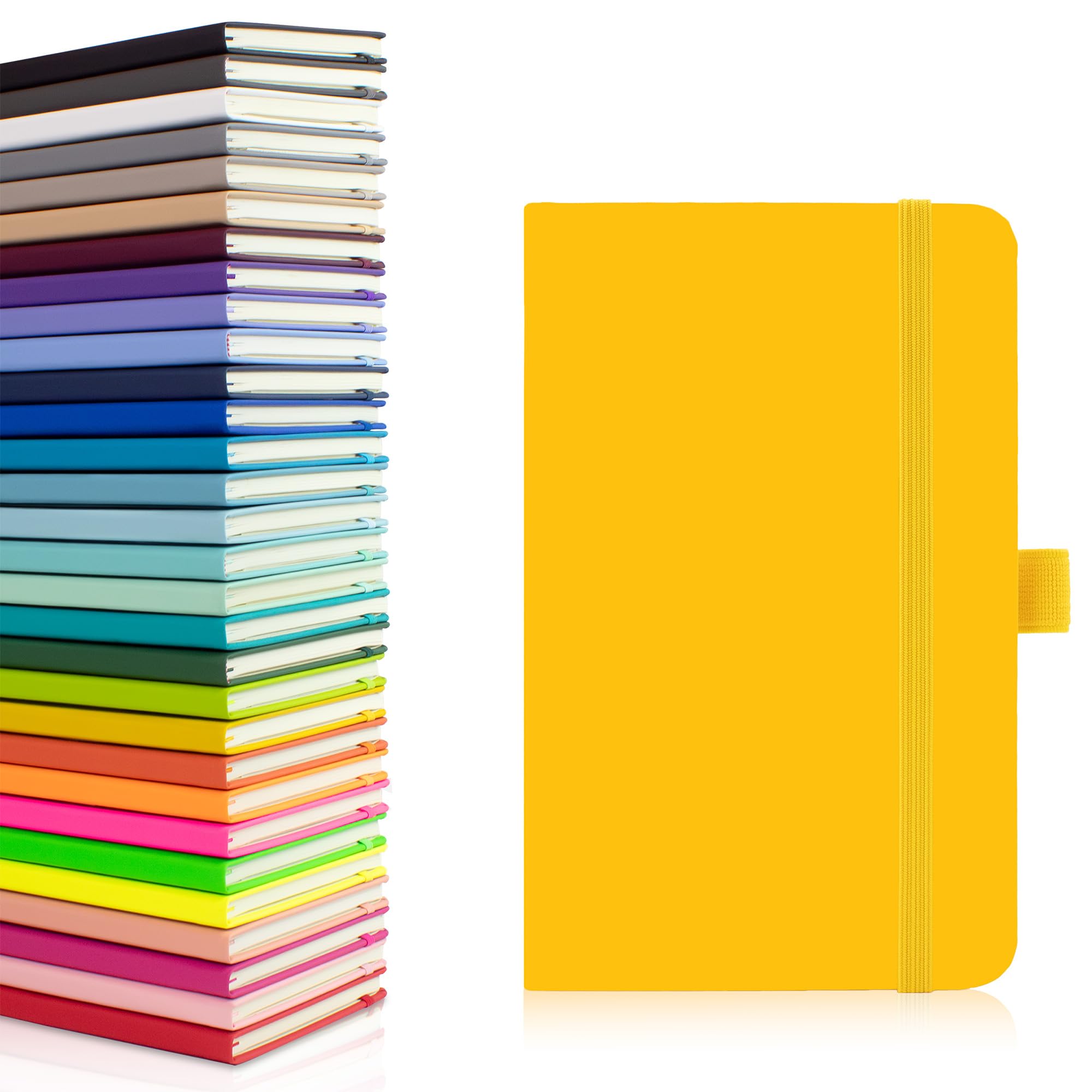 Notes London Eco A6 Notebook with Lined Pages, Pen Loop, Ribbon, Date Marks and Paper Pocket, Pocket Hardback Journal, Note, sustainably sourced paper (Yellow)