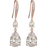 Deerllia Drop Dangle Earrings for Women, Pear Cut Cubic Zirconia Long Teardrop Wedding Bridal Earrings, Silver Rose Gold Plated Copper Brass Micro Inlay CZ Gorgeous Plain Simple Fine Jewelry Gifts Box