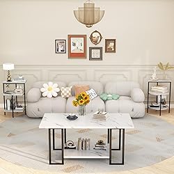 AWQM Faux Marble Table Set,Coffee Table & 2 Side